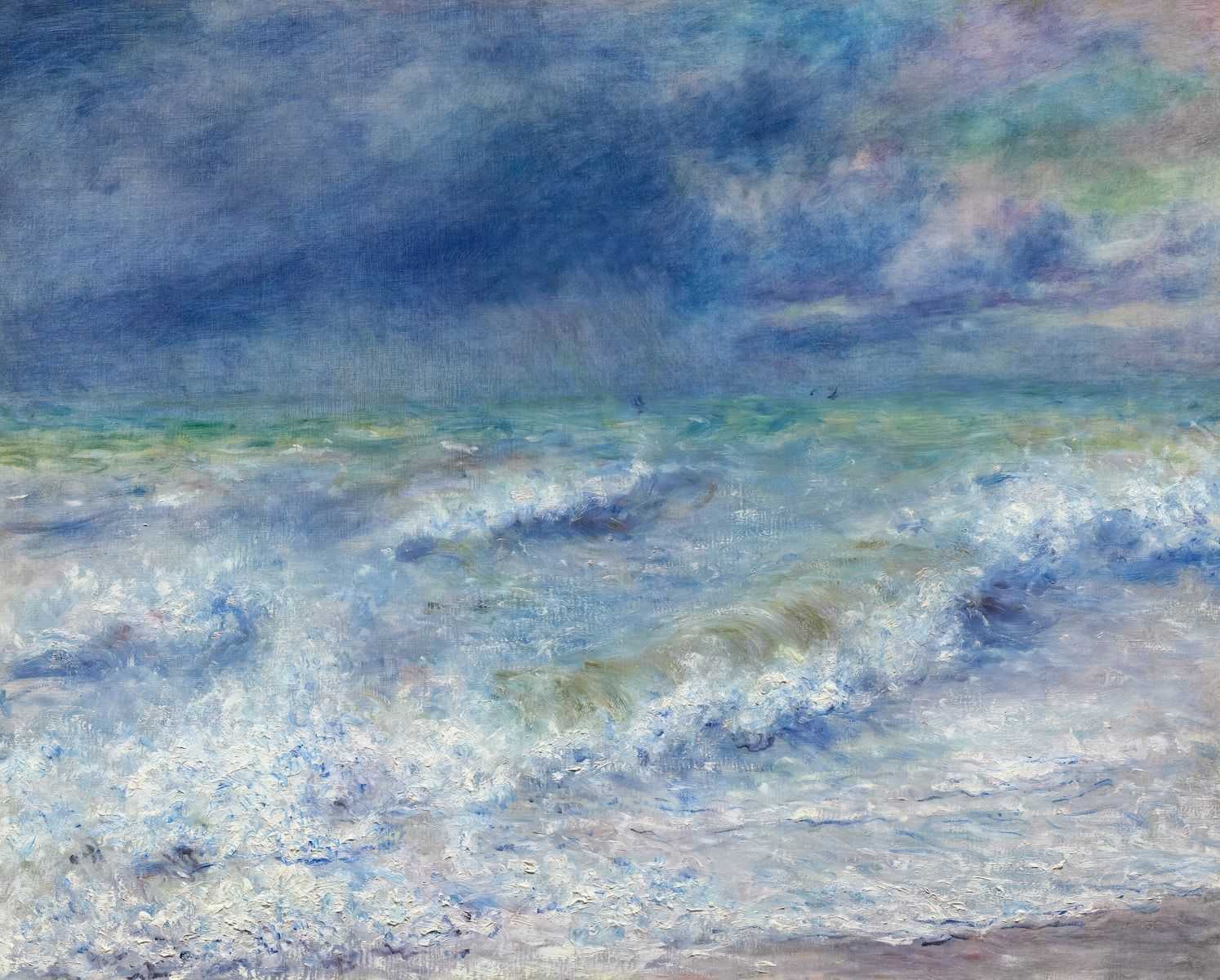 cuadro de olas rompiendo en la playa