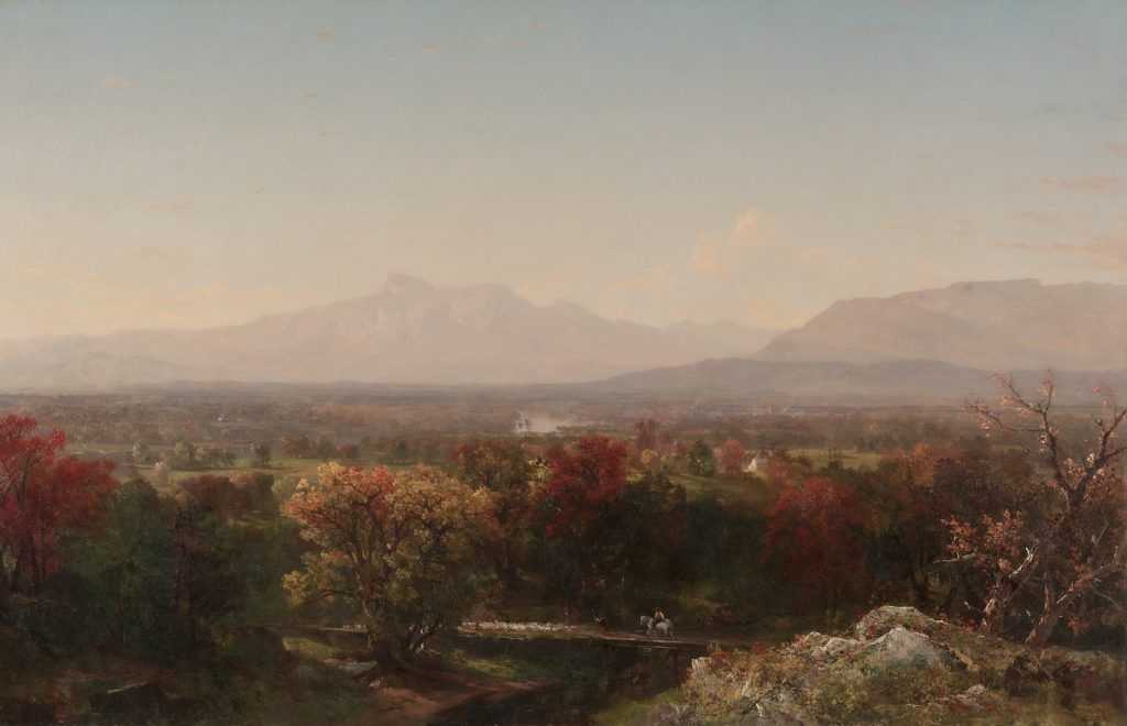 cuadro de paisaje con montañas en el horizonte