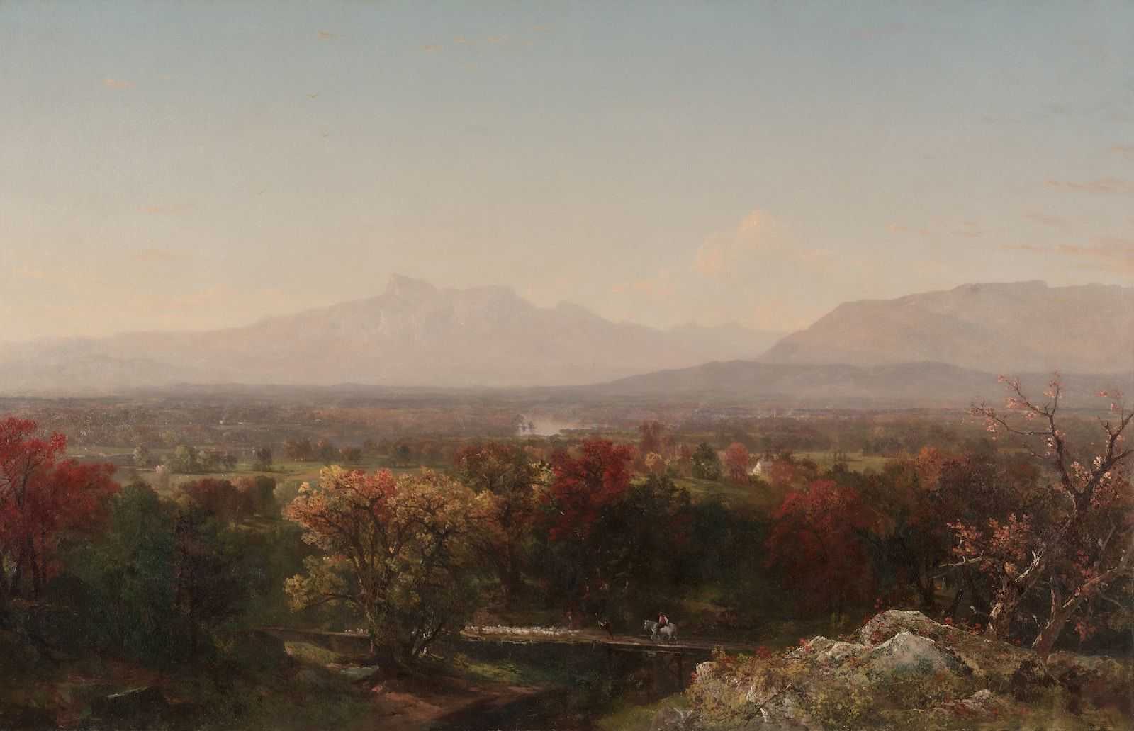 cuadro de paisaje con montañas en el horizonte